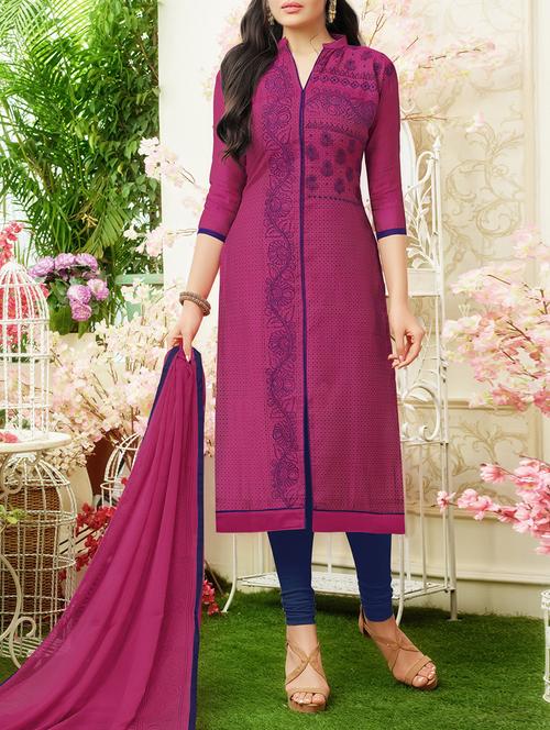 purple cotton unstitched churidaar suit - 15114941 - Very Small Image - 1