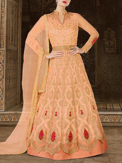 emroidered semi-stitched anarkali suits - 15116228 - Very Small Image - 1