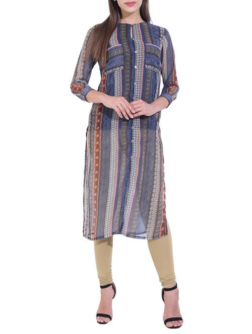 blue georgette straight kurta - 15116834 - Very Small Image - 1