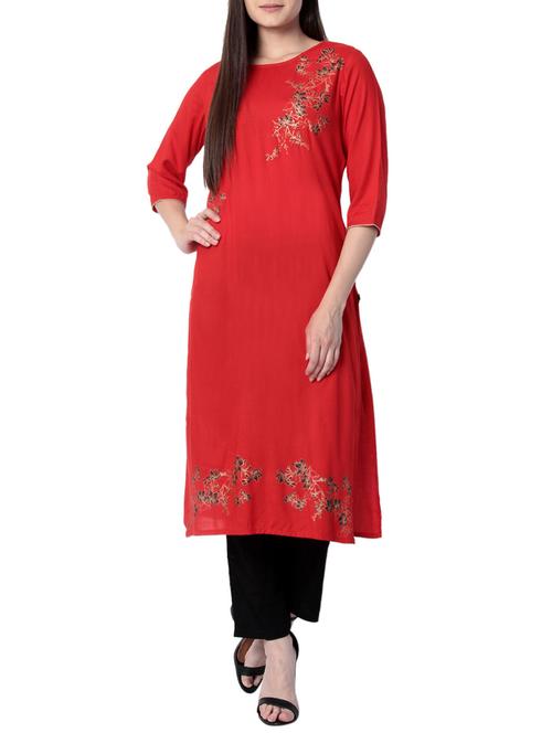 red viscose straight kurta - 15116838 - Very Small Image - 1