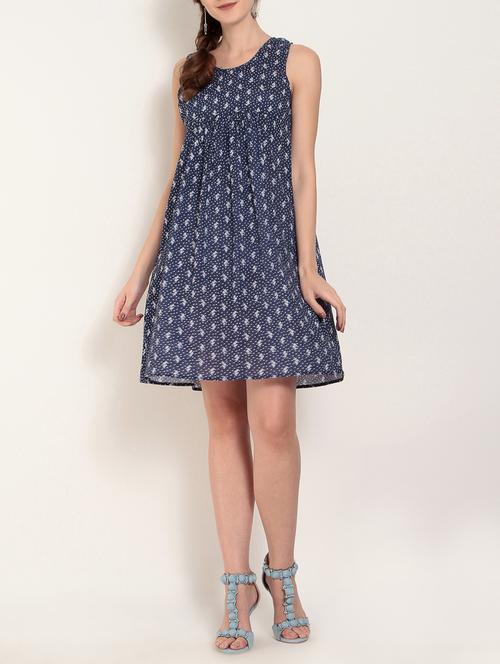 navy pleated floral dress - 15117024 - Very Small Image - 1
