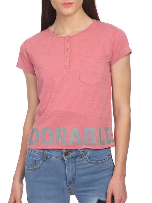 pink solid henley top - 15117454 - Very Small Image - 1
