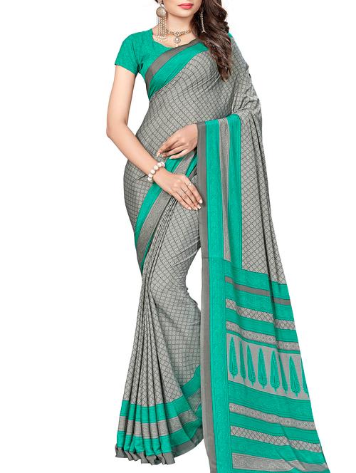 grey printed saree with blouse - 15118058 - Very Small Image - 1
