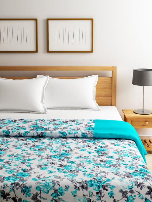 teal and white color valley of flower single dohar - 15118073 - Very Small Image - 1