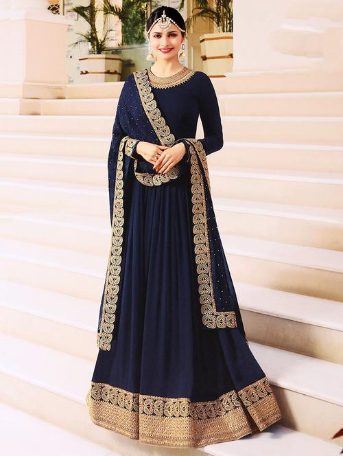 blue georgette  semi-stitched anarkali suit - 15118077 - Very Small Image - 1