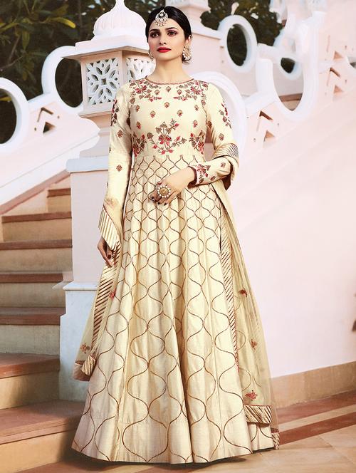 embroidered semi-stitched anarkali suit - 15118082 - Very Small Image - 1