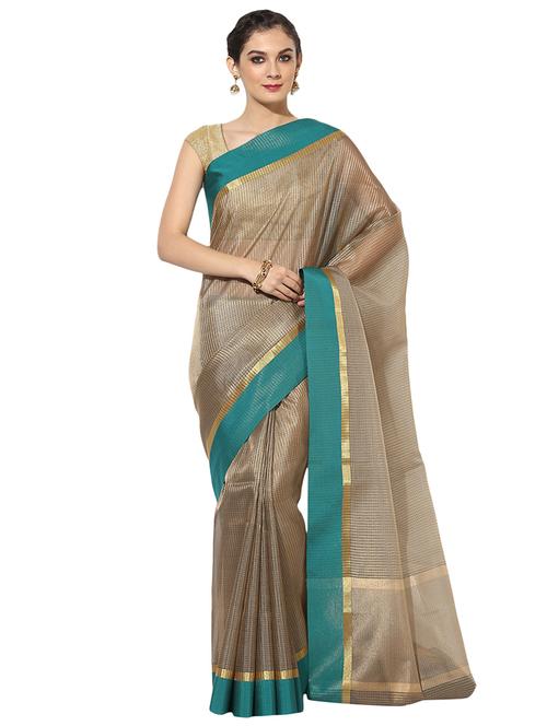 contrast zari border woven saree with blouse - 15118902 - Very Small Image - 1