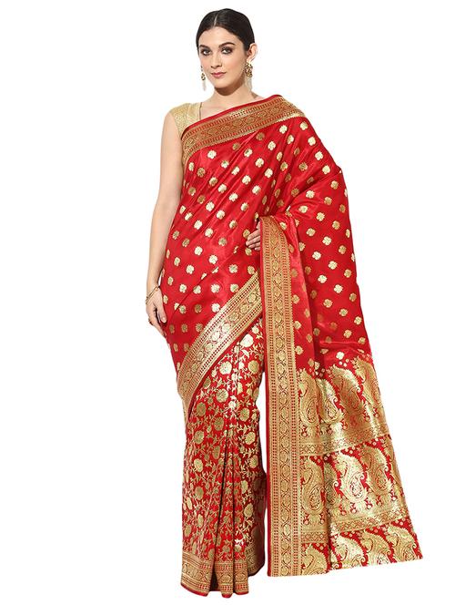 red cotton silk banarasi saree with blouse - 15118947 - Very Small Image - 1