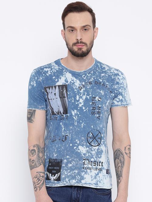 blue cotton front print t-shirt - 15119084 - Very Small Image - 1