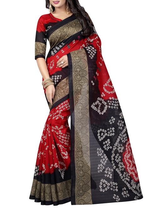 red silk blend saree with blouse - 15121982 - Very Small Image - 1