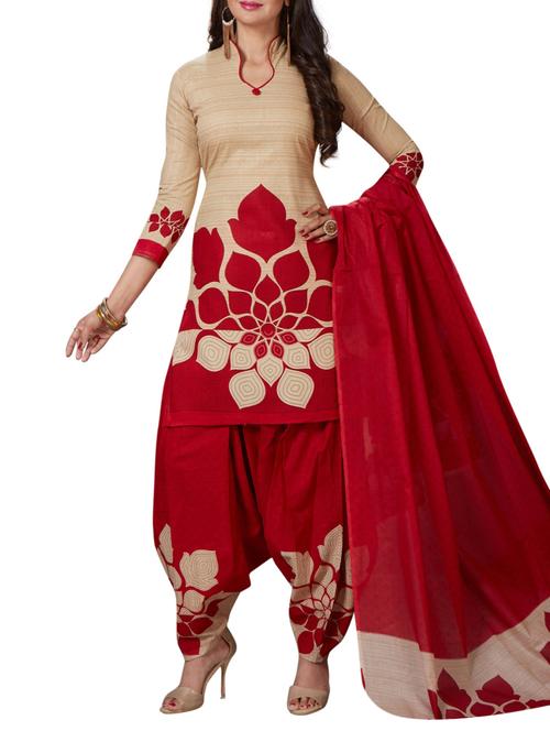 beige cotton unstitched salwar suit - 15122713 - Very Small Image - 1