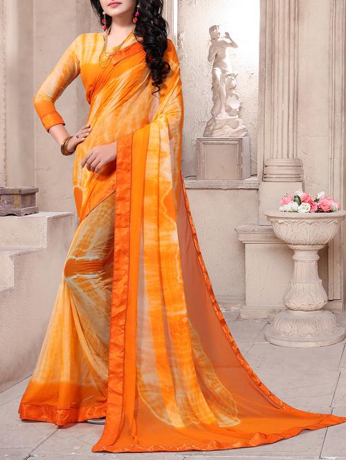 orange georgette saree with blouse - 15123015 - Very Small Image - 1