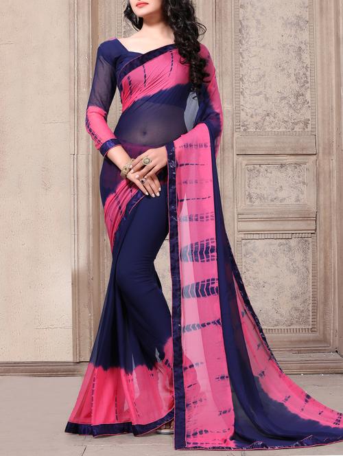 blue georgette saree with blouse - 15123384 - Very Small Image - 1