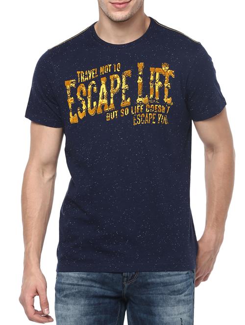 blue cotton chest print t-shirt - 15124742 - Very Small Image - 1