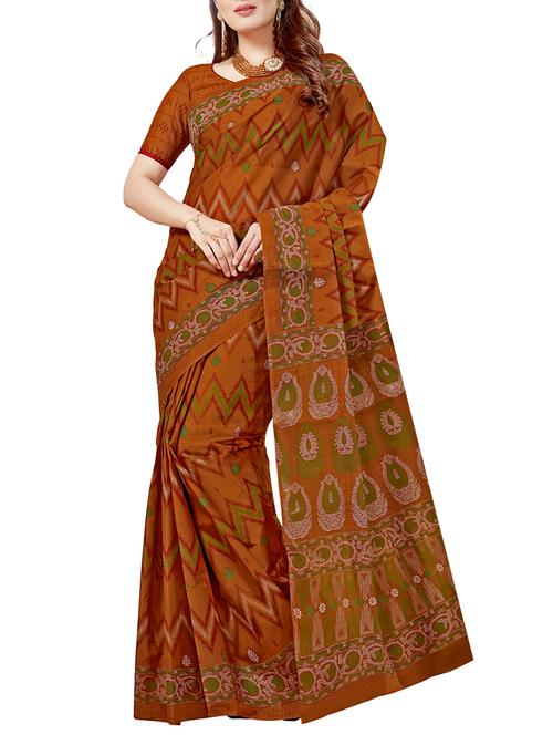 chevron printed brown saree with blouse - 15125189 - Very Small Image - 1