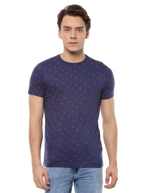 navy blue cotton all over print t-shirt - 15126448 - Very Small Image - 1