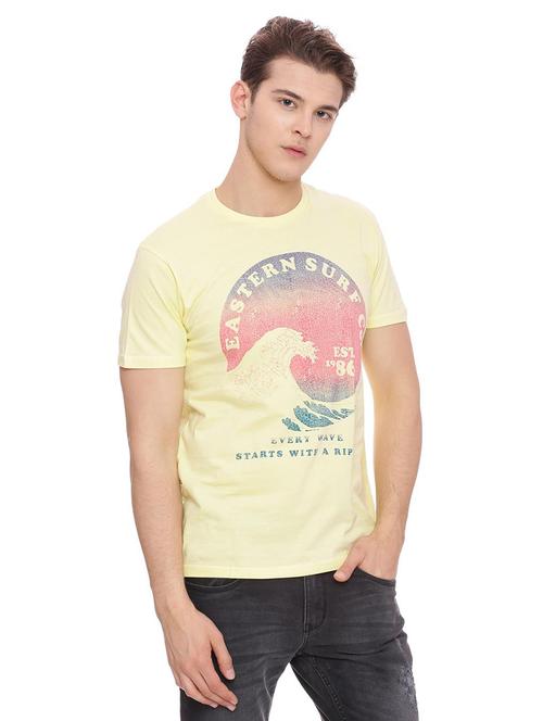 yellow cotton chest print t-shirt - 15126460 - Very Small Image - 1
