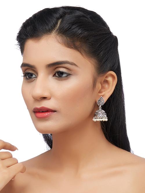 silver metal jhumka earring - 15126632 - Very Small Image - 1