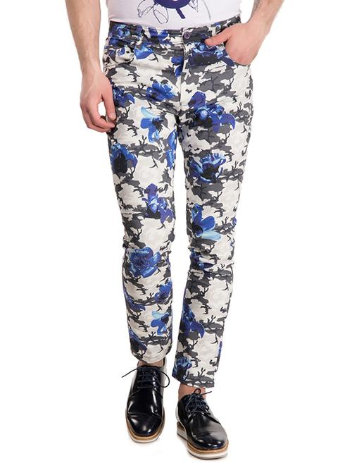 blue cotton flat front casual trouser - 15127578 - Very Small Image - 1