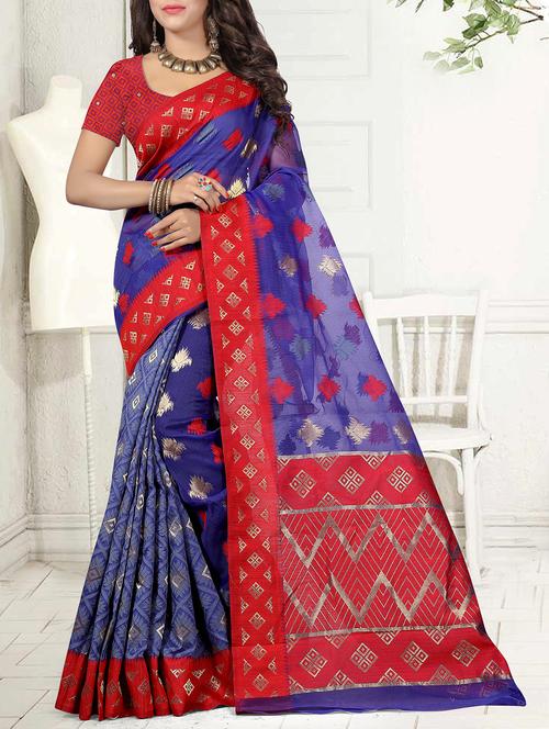 blue silk saree with blouse - 15127765 - Very Small Image - 1