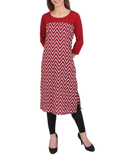 maroon crepe straight kurta - 15128099 - Very Small Image - 1