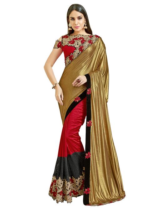 gold silk half & half saree with blouse - 15128833 - Very Small Image - 1