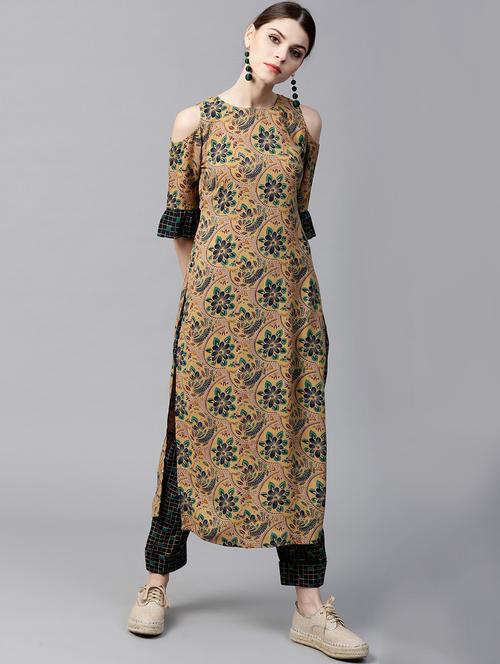 rayon printed straight kurta with trouser - 15129042 - Very Small Image - 1