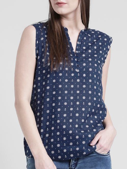 navy blue printed cotton top - 15129378 - Very Small Image - 1