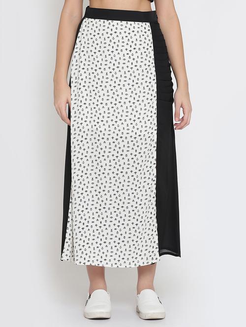 white printed side slit skirt - 15130213 - Very Small Image - 1