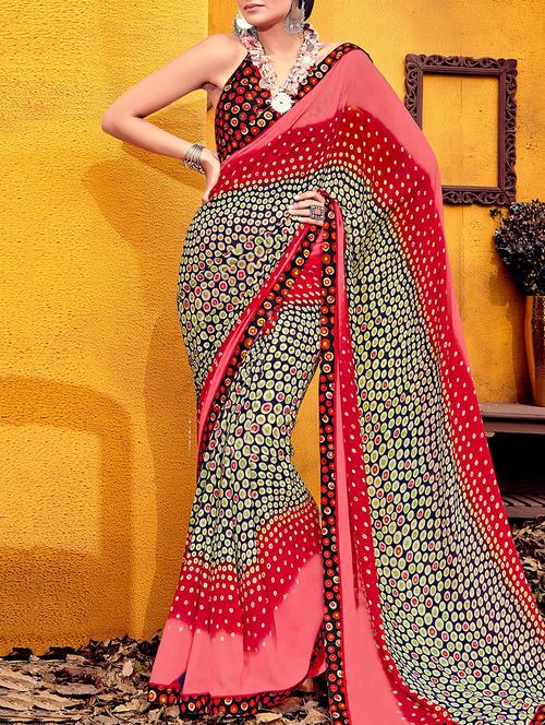 black georgette printed saree with blouse - 15130877 - Very Small Image - 1