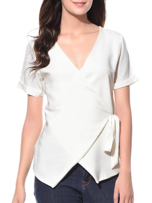 women's wrap overlap neck top - 15131157 - Very Small Image - 1