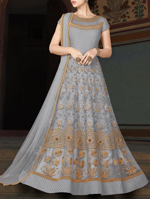 embroidered semi-stitched anarkali suits - 15131694 - Very Small Image - 1
