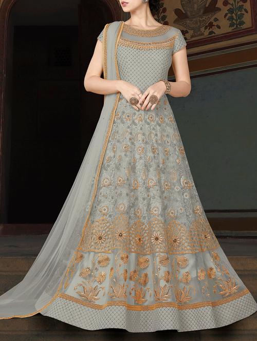 embroidered semi-stitched anarkali suits - 15131695 - Very Small Image - 1