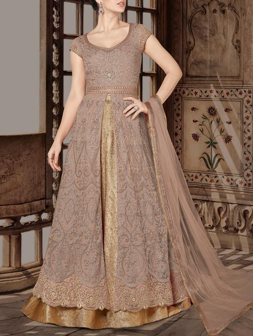 embroidered semi-stitched anarkali suits - 15131696 - Very Small Image - 1