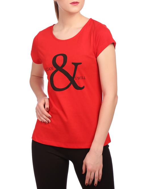 red slogan printed cotton tee - 15132437 - Very Small Image - 1