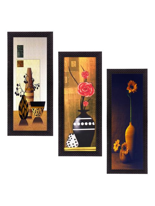 set of 3 decorative floral botanical pot satin matt texture uv art painting - 15134386 - Very Small Image - 1