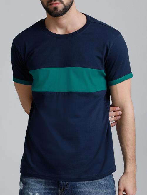 navy blue cotton color block t-shirt - 15136228 - Very Small Image - 1