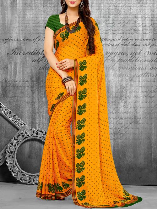 conversational bordered printed saree with blouse - 15136539 - Very Small Image - 1