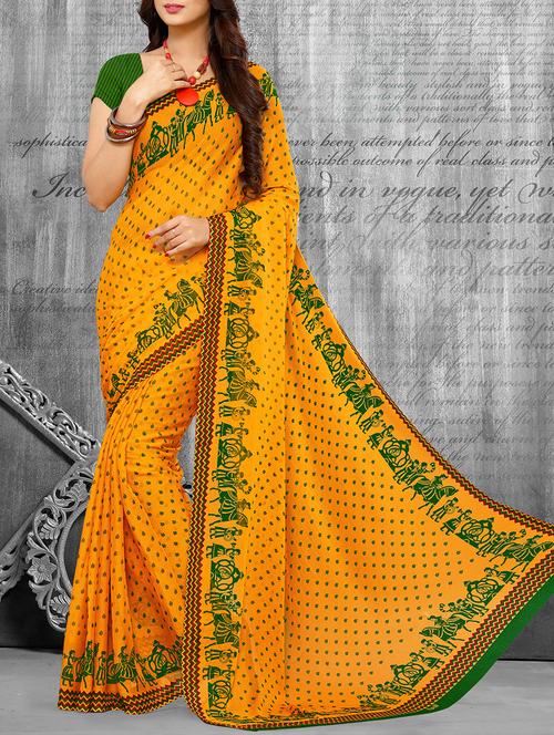 conversational bordered printed saree with blouse - 15136541 - Very Small Image - 1