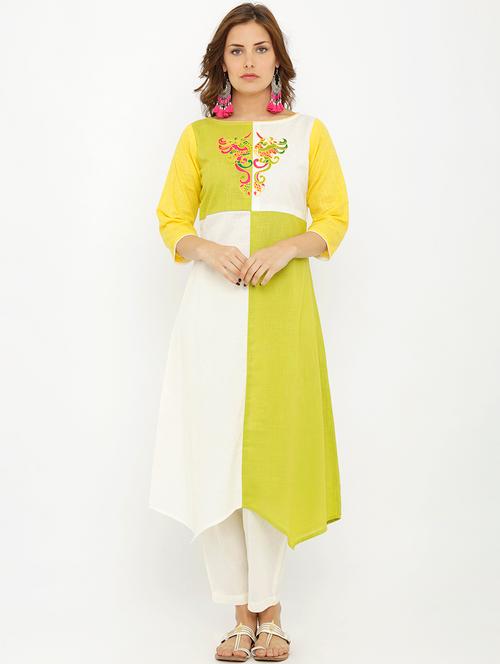 asymmetrical color block kurta - 15136551 - Very Small Image - 1