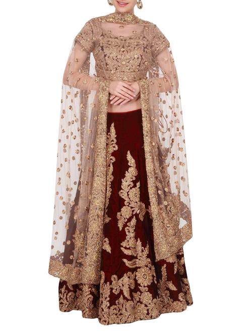 maroon embroidered flared lehenga - 15136904 - Very Small Image - 1
