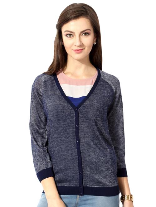blue solid cardigan - 15137929 - Very Small Image - 1