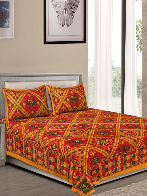 jaipuri traditional double bedsheet with 2 pillow covers - 15138126 - Very Small Image - 1