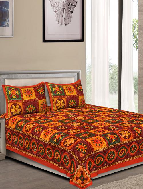 jaipuri traditional double bedsheet with 2 pillow covers - 15138133 - Very Small Image - 1