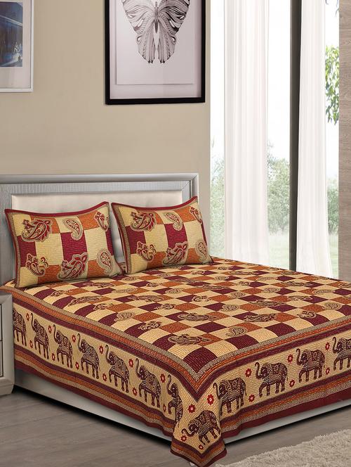 jaipuri traditional double bedsheet with 2 pillow covers - 15138163 - Very Small Image - 1