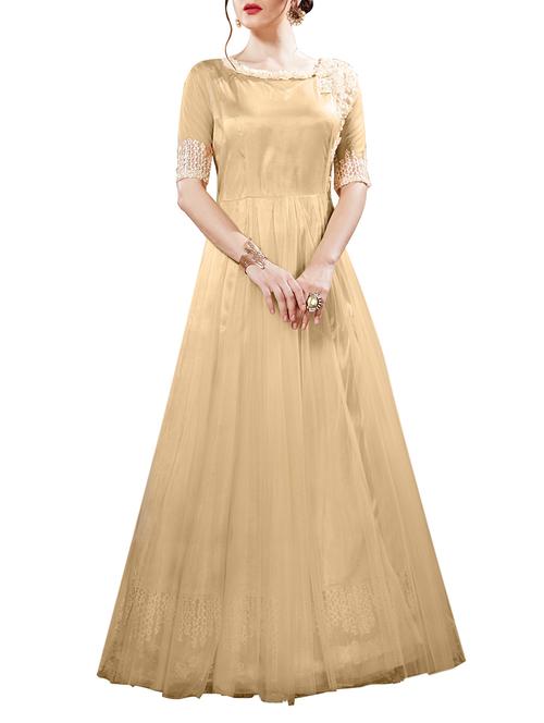 beige net flared gown - 15139553 - Very Small Image - 1