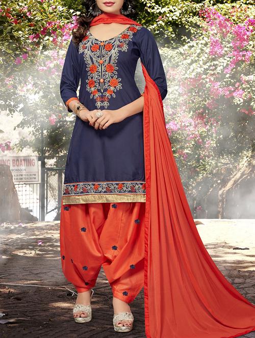 blue embroidered unstitched patiyala suit - 15139844 - Very Small Image - 1