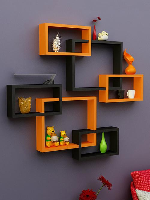 rectangular intersecting floating wall shelf set of 2 - black & orange - 15140552 - Very Small Image - 1