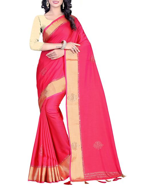 pink silk blend bordered saree with blouse - 15140897 - Very Small Image - 1