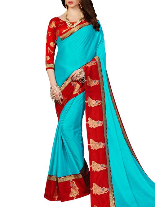 sky blue silk bordered saree with blouse - 15140918 - Very Small Image - 1